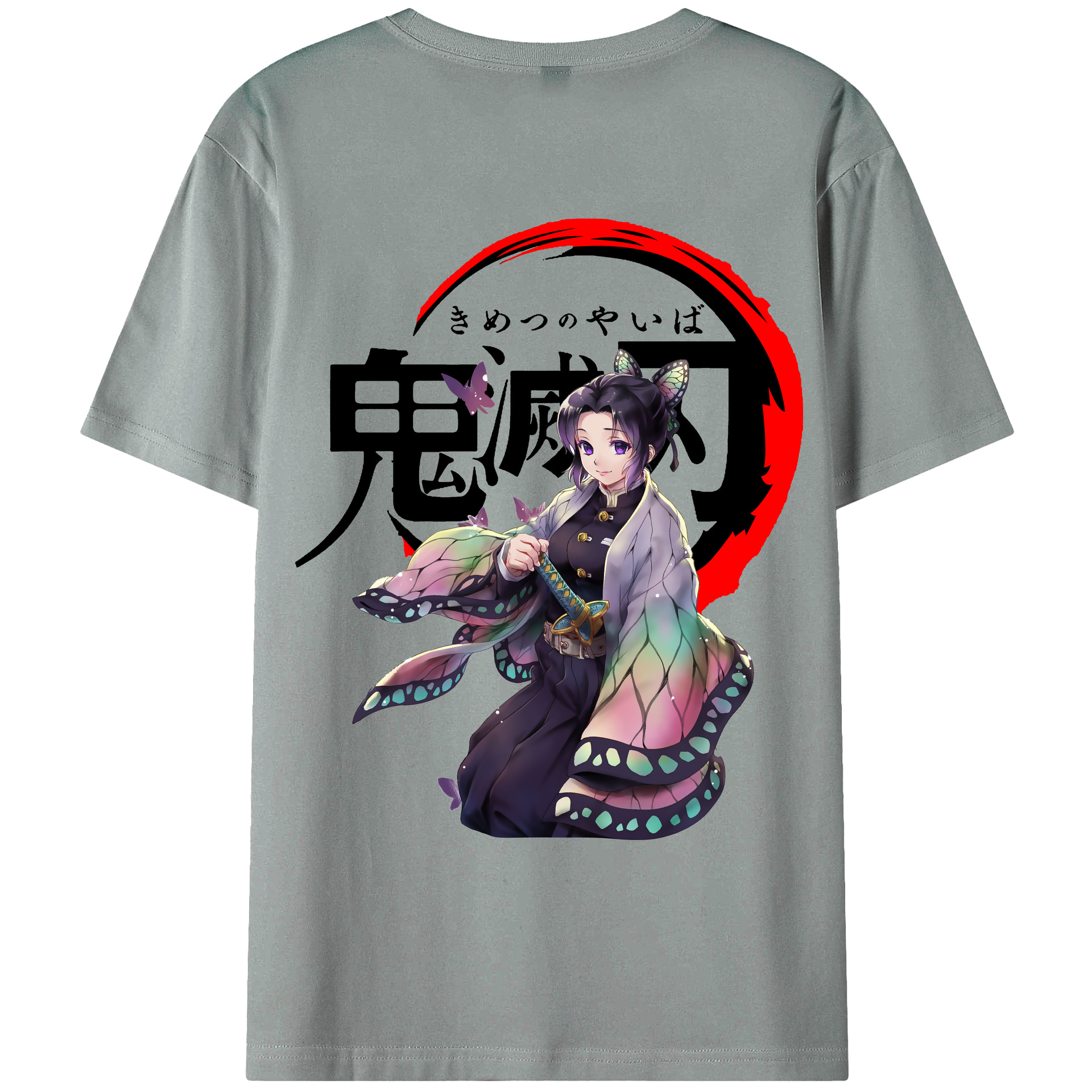 （画像用） 鬼滅の刃（きめつのやいば）蟲柱-胡蝶 しのぶ／こちょう しのぶ Kochou Shinobu 綿100％ メンズ半袖Tシャツ（バックプリント） 通気性